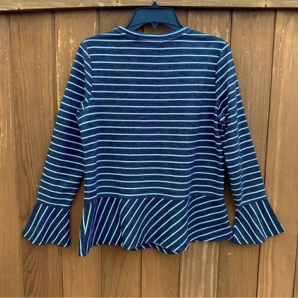 Nanette Lepore Black/White Striped Peplum Top w/Red Beaded Lips Sz M. EUC Art - Picture 3 of 7